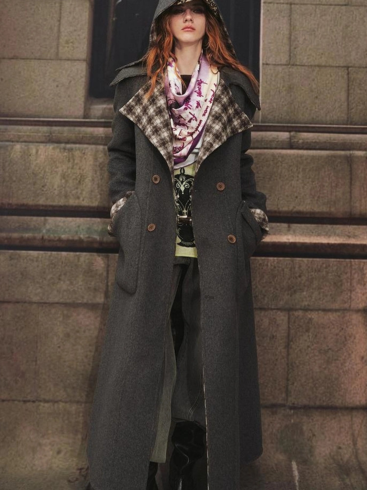 OfAkiva Reversible Manchester Tweed Long Coat