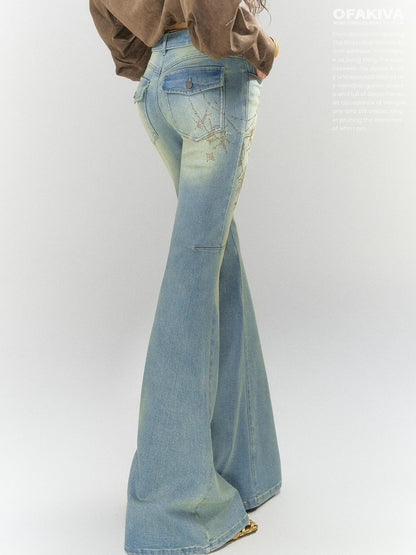OfAkiva Rhinestone Distressed High Waist Women&