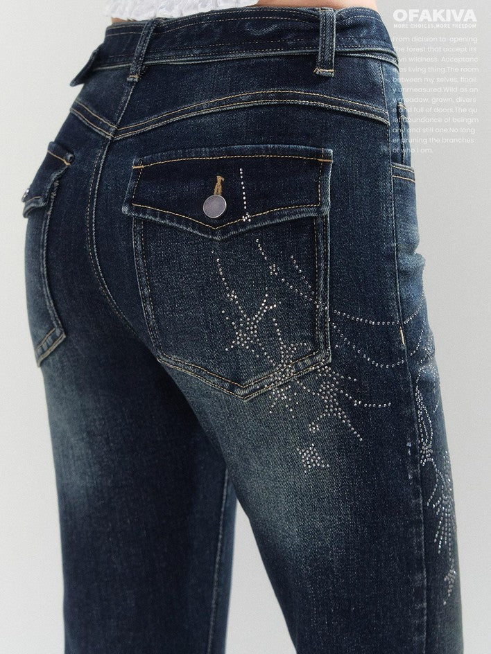 OfAkiva Rhinestone Distressed High Waist Women&