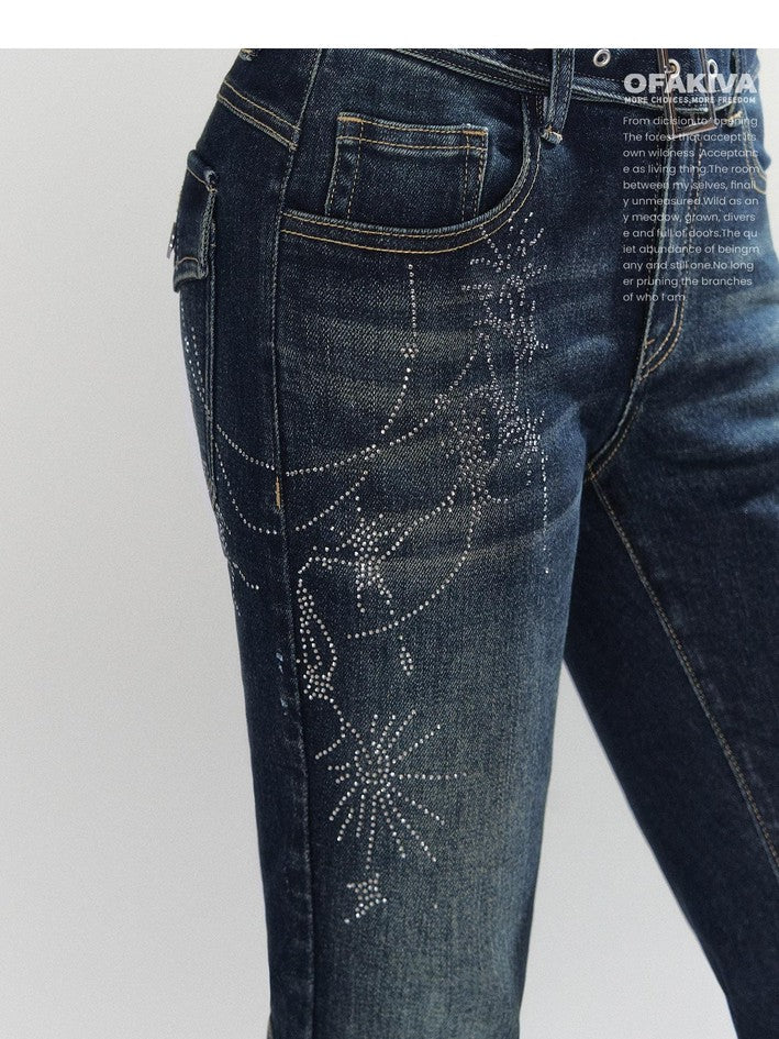 OfAkiva Rhinestone Distressed High Waist Women&