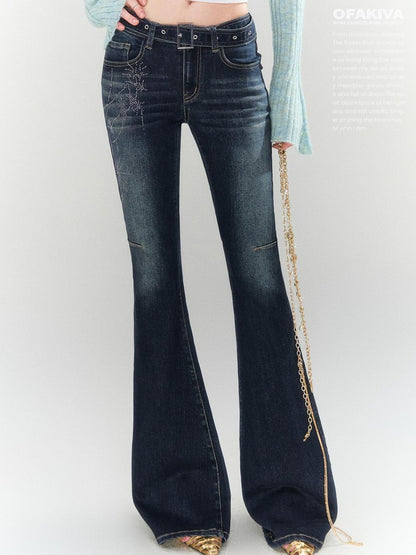 OfAkiva Rhinestone Distressed High Waist Women&