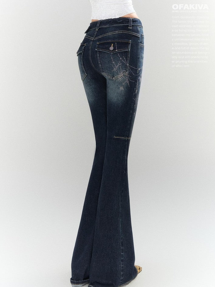 OfAkiva Rhinestone Distressed High Waist Women&