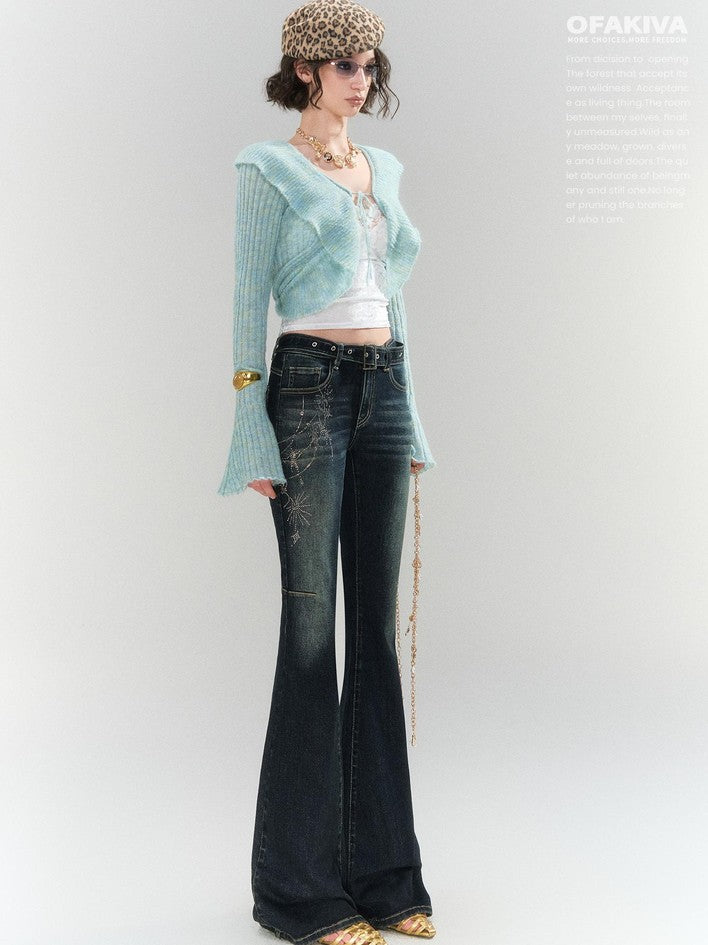 OfAkiva Rhinestone Distressed High Waist Women&