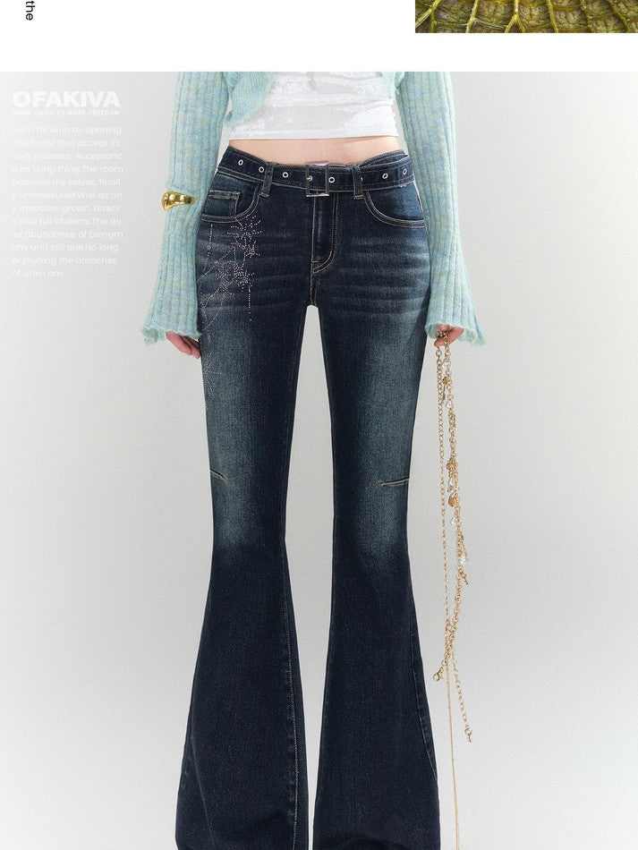 OfAkiva Rhinestone Distressed High Waist Women&