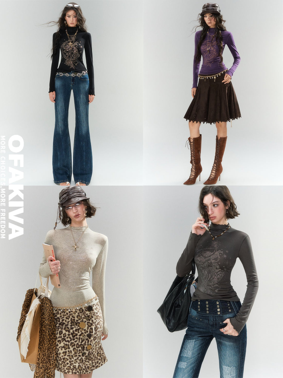 OfAkiva Rhinestone Vintage Ruffled Trim Slim Fit Women&