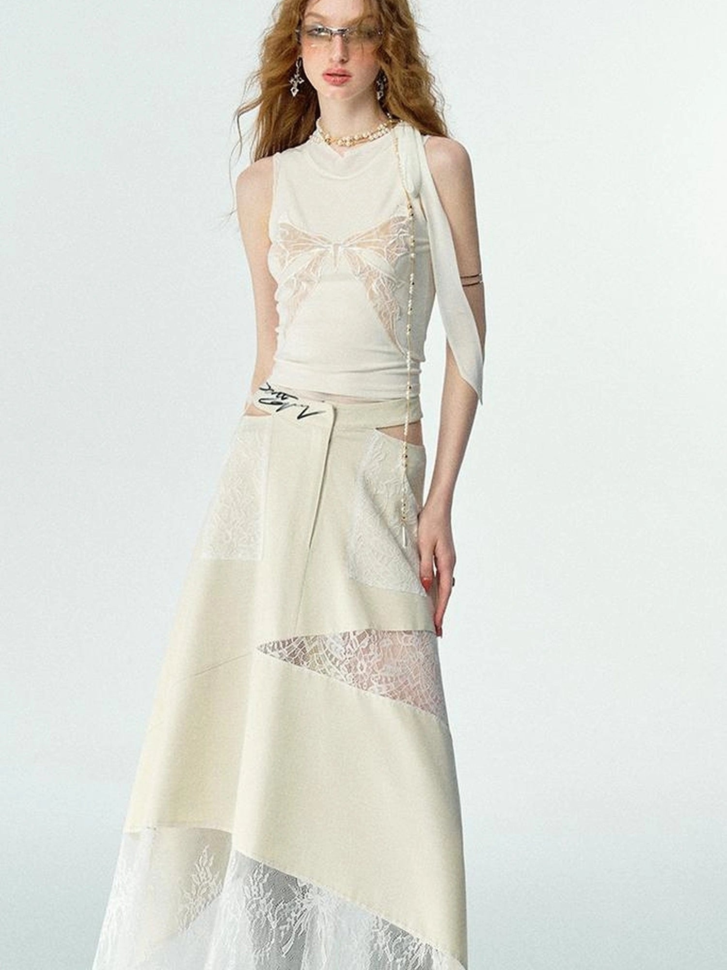 OfAkiva Roaming Dancer Butterfly Lace Applique Layered Vest