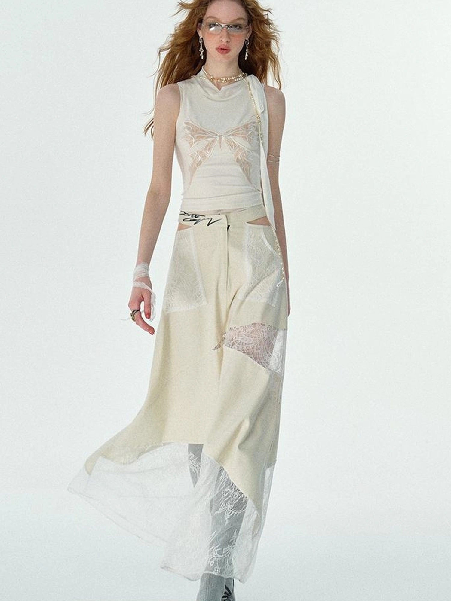 OfAkiva Roaming Dancer Butterfly Lace Applique Layered Vest