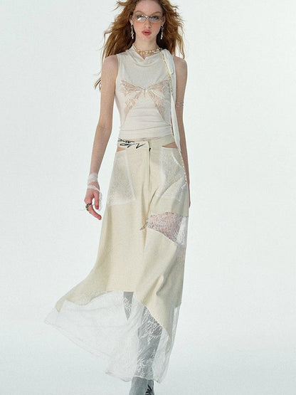 OfAkiva Roaming Dancer Butterfly Lace Applique Layered Vest