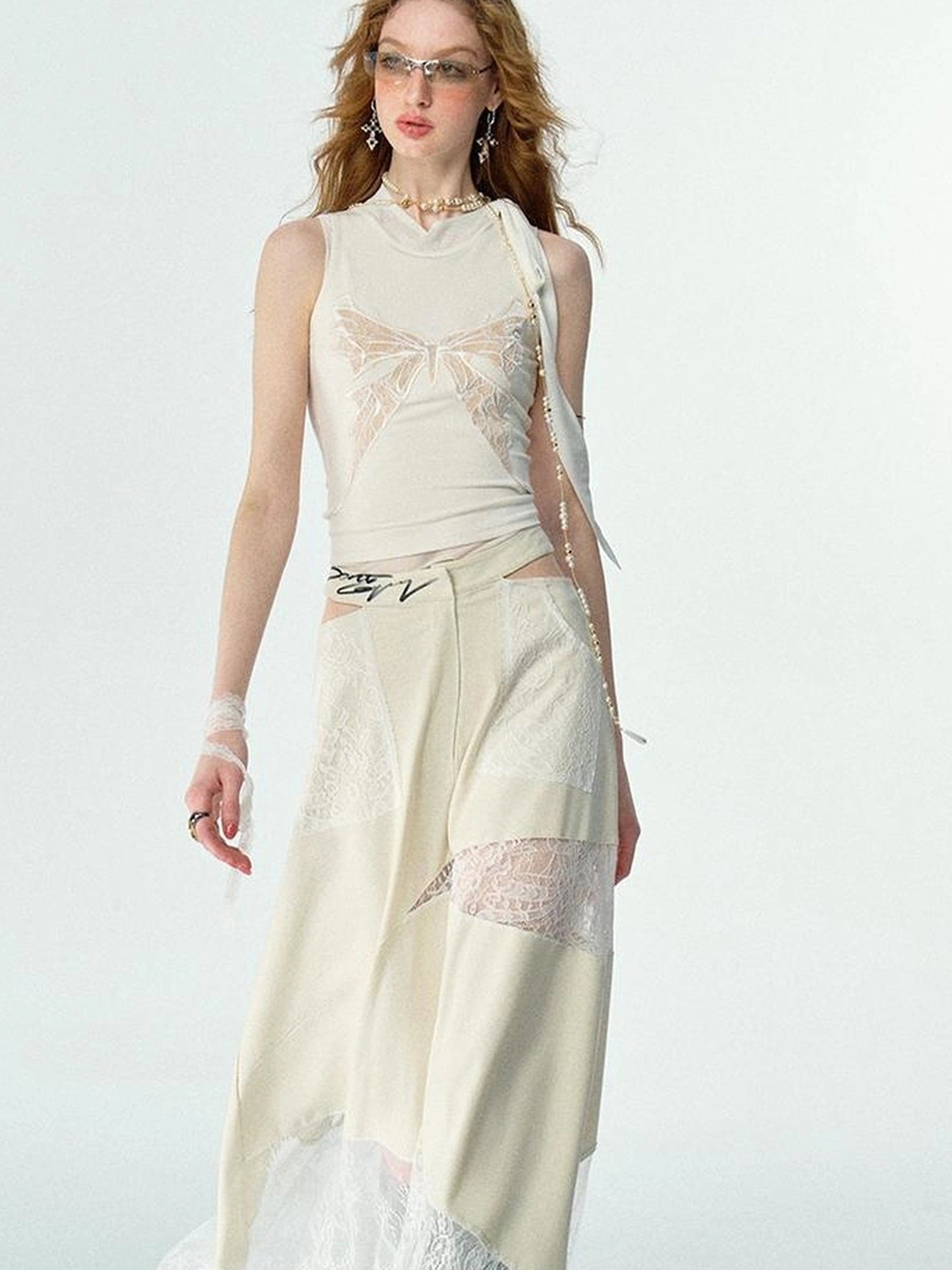 OfAkiva Roaming Dancer Butterfly Lace Applique Layered Vest