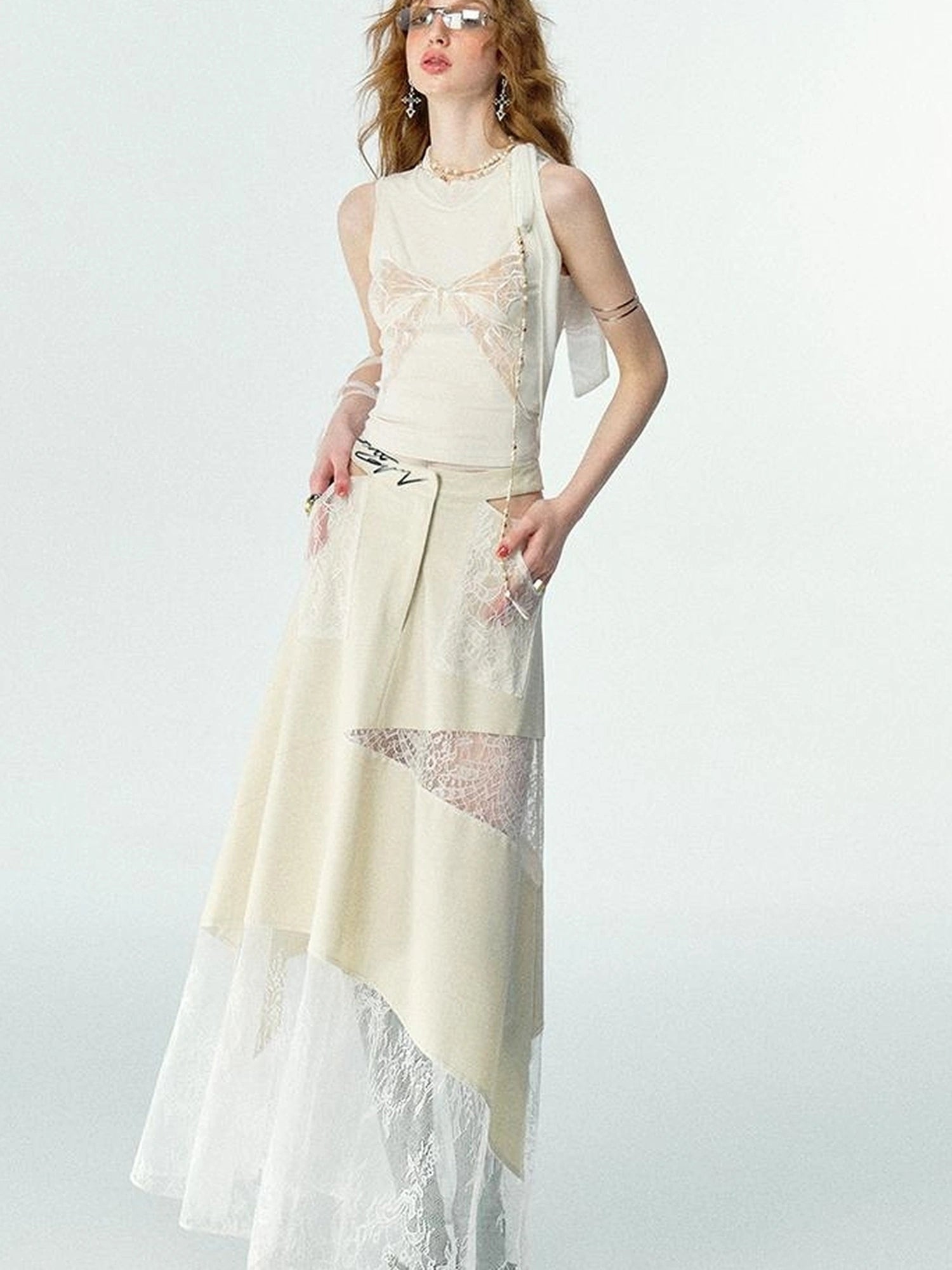 OfAkiva Roaming Dancer Butterfly Lace Applique Layered Vest