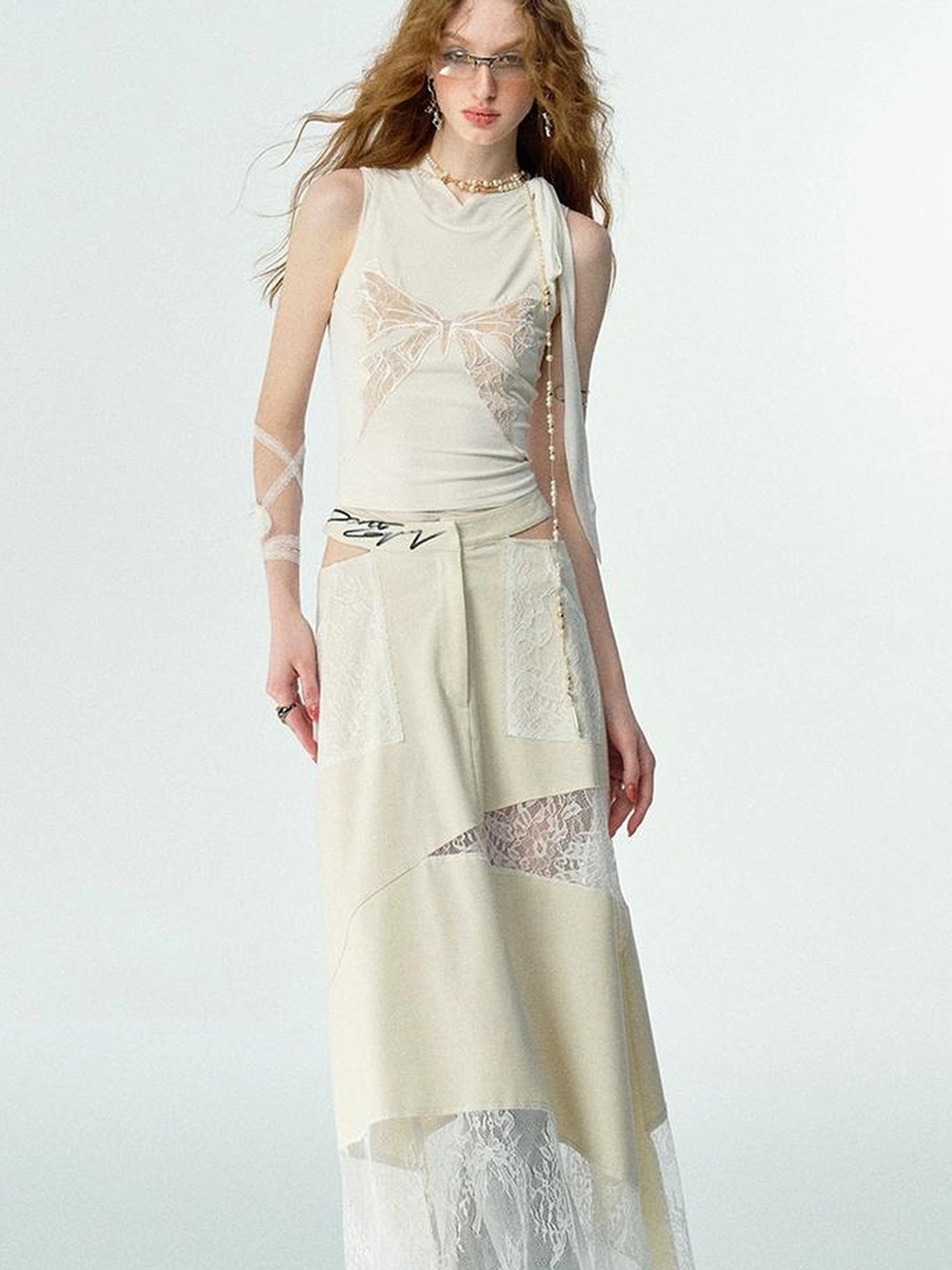 OfAkiva Roaming Dancer Butterfly Lace Applique Layered Vest