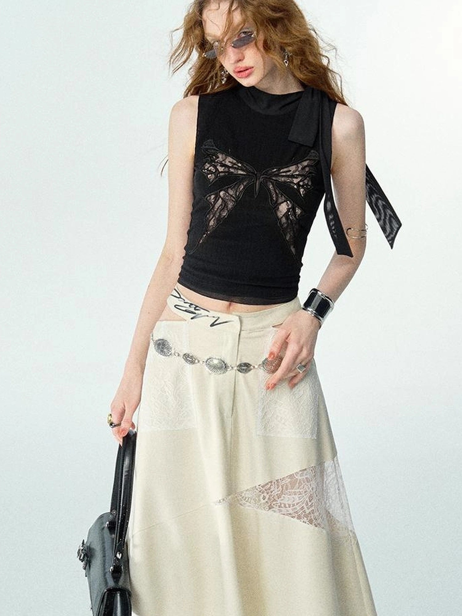 OfAkiva Roaming Dancer Butterfly Lace Applique Layered Vest