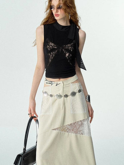 OfAkiva Roaming Dancer Butterfly Lace Applique Layered Vest