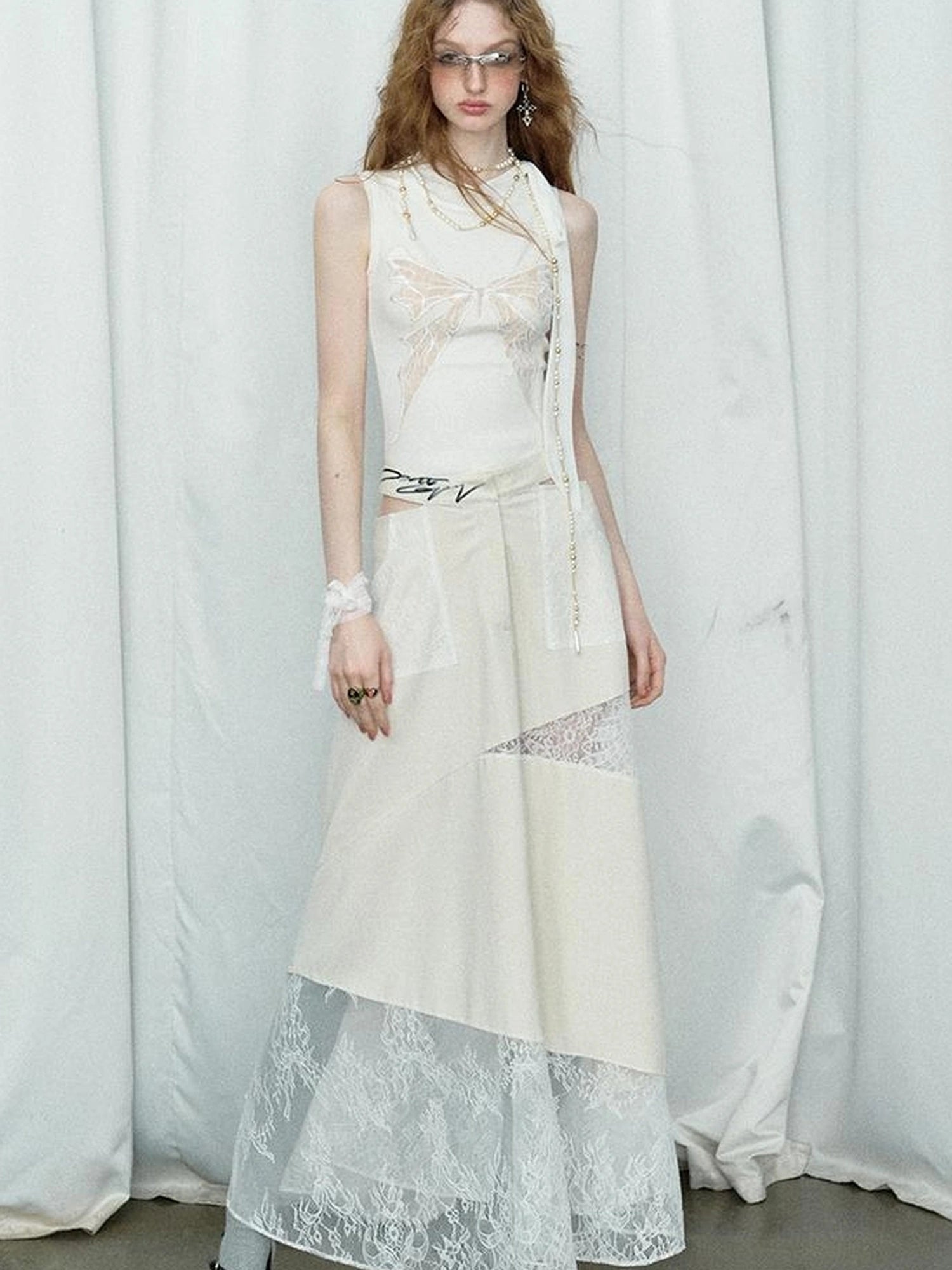 OfAkiva Roaming Dancer Butterfly Lace Applique Layered Vest