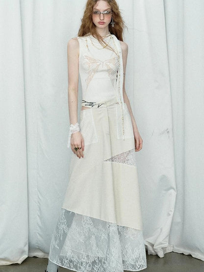 OfAkiva Roaming Dancer Butterfly Lace Applique Layered Vest