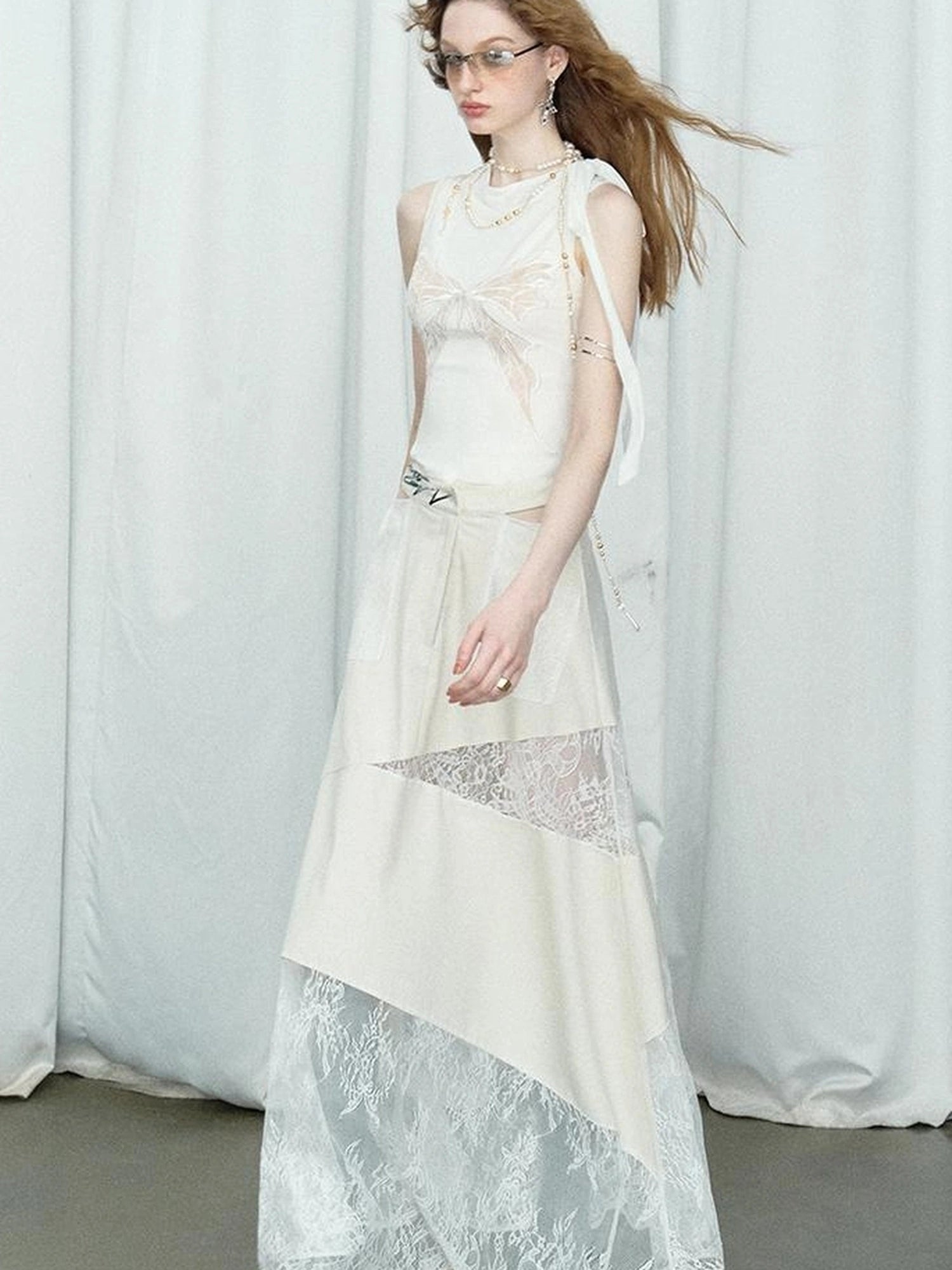 OfAkiva Roaming Dancer Butterfly Lace Applique Layered Vest