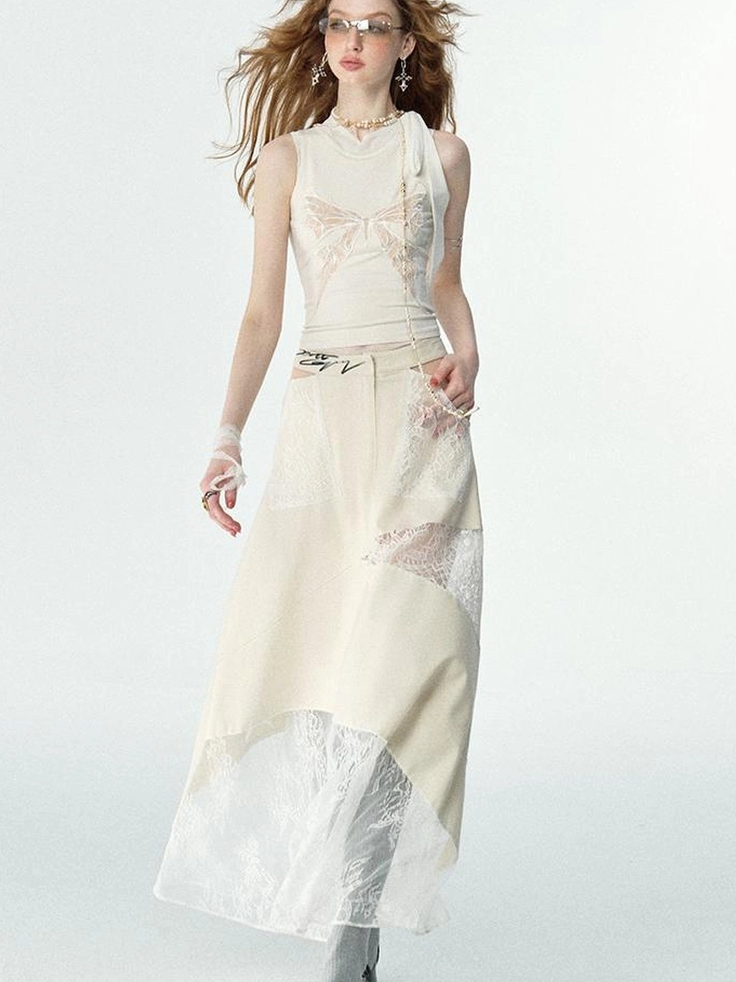 OfAkiva Roaming Dancer Butterfly Lace Applique Layered Vest