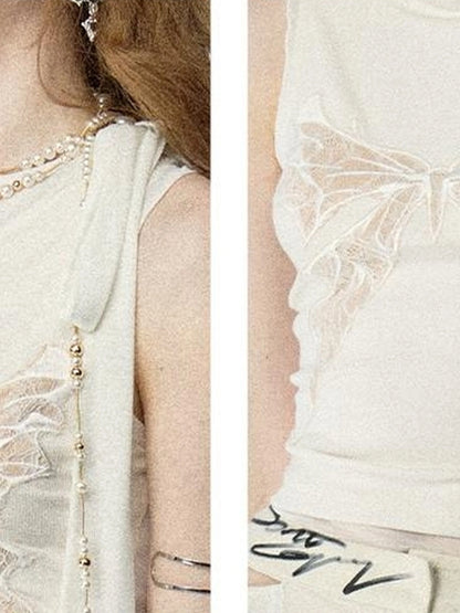 OfAkiva Roaming Dancer Butterfly Lace Applique Layered Vest