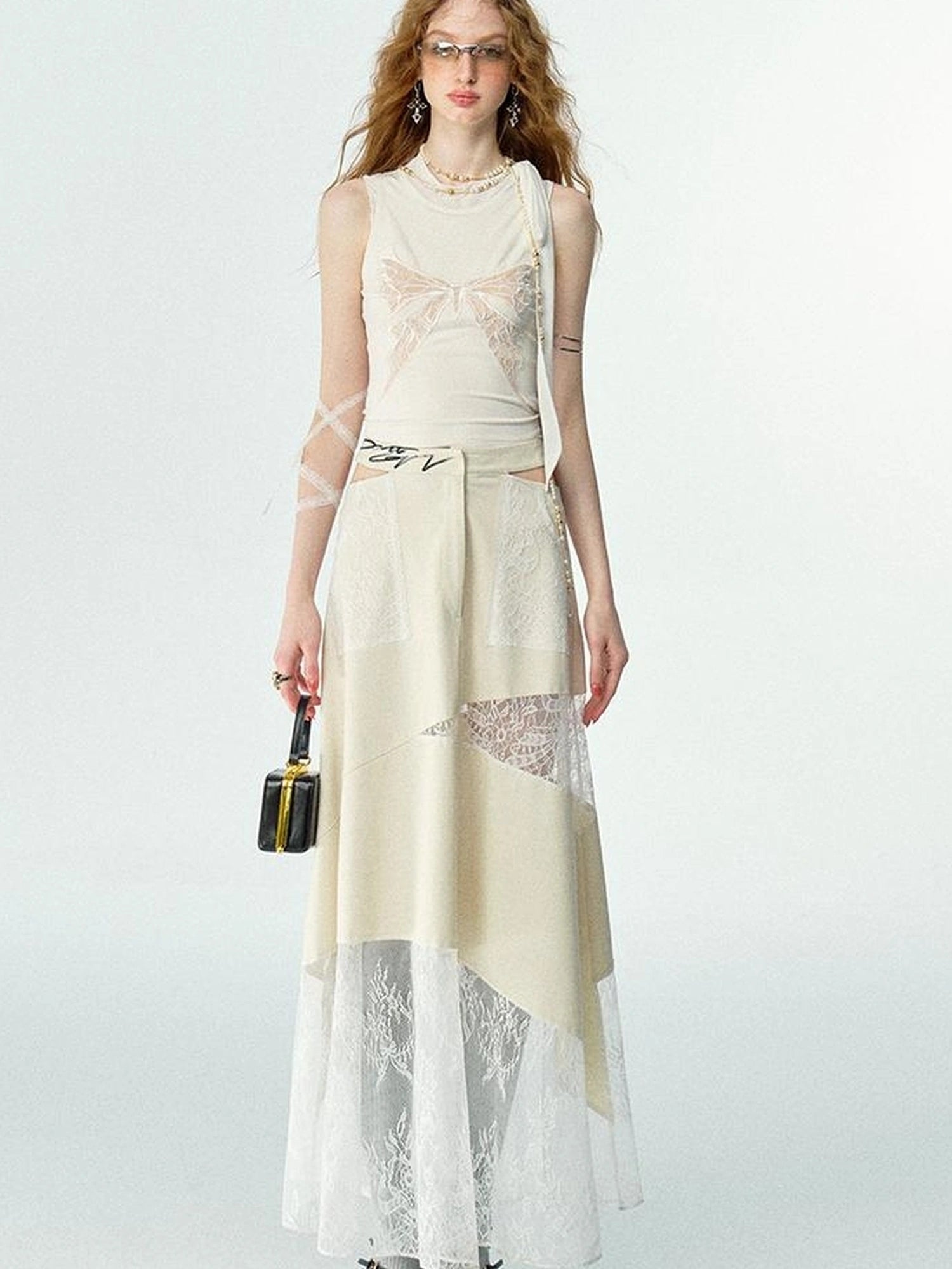 OfAkiva Roaming Dancer Butterfly Lace Applique Layered Vest