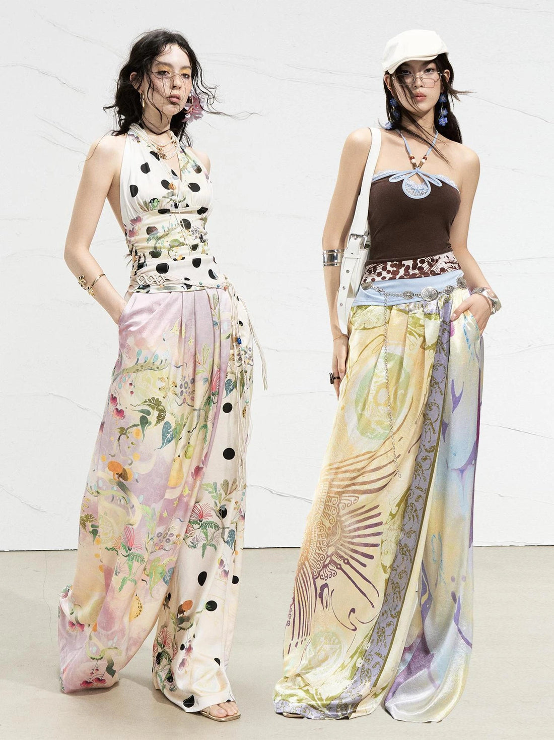 OfAkiva Roman Pleat Drape Wide Leg Trousers In Classical Aesthetic