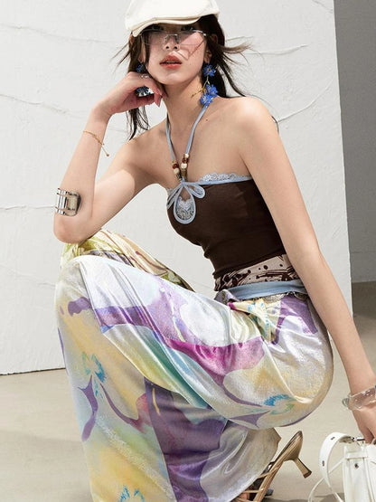 OfAkiva Roman Pleat Drape Wide Leg Trousers In Classical Aesthetic