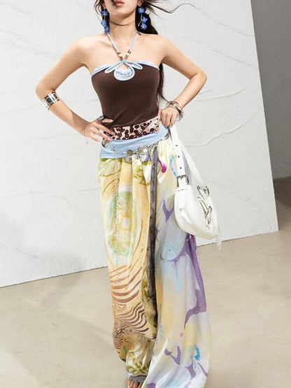 OfAkiva Roman Pleat Drape Wide Leg Trousers In Classical Aesthetic