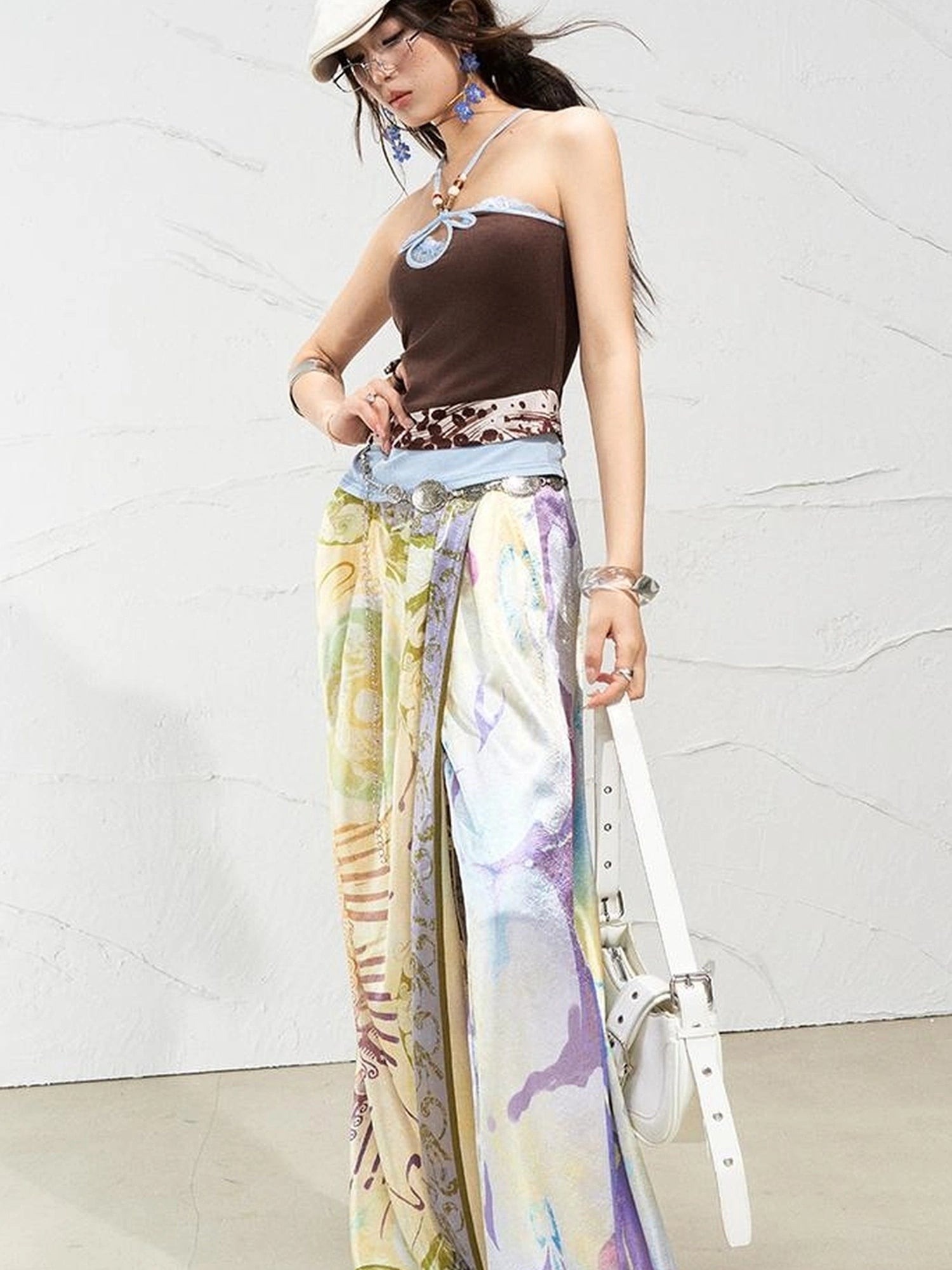 OfAkiva Roman Pleat Drape Wide Leg Trousers In Classical Aesthetic