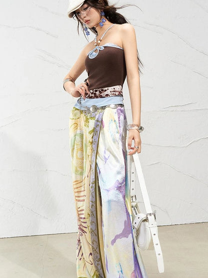 OfAkiva Roman Pleat Drape Wide Leg Trousers In Classical Aesthetic
