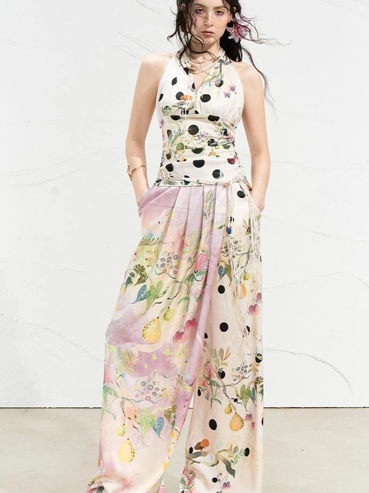 OfAkiva Roman Pleat Drape Wide Leg Trousers In Classical Aesthetic