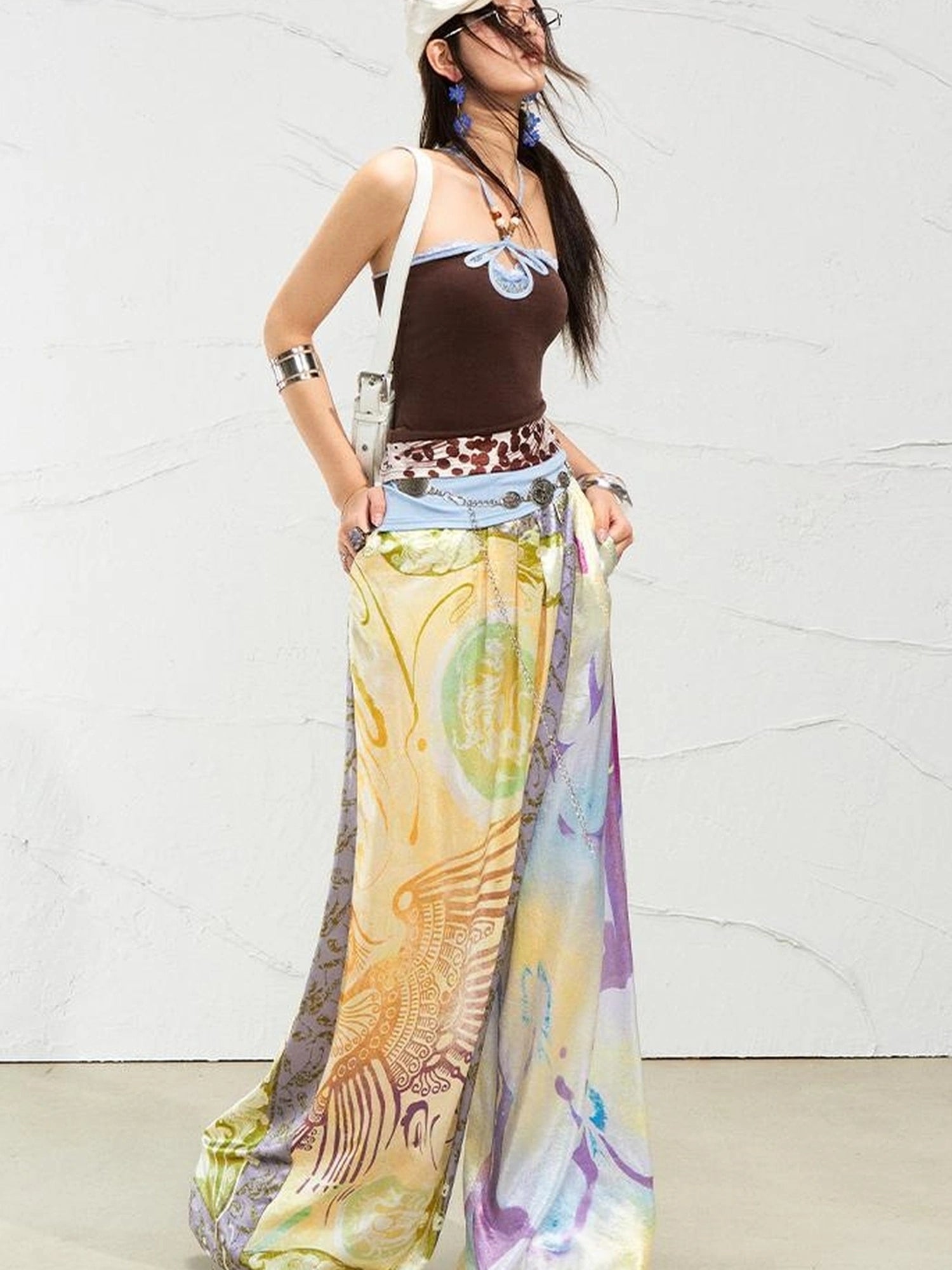 OfAkiva Roman Pleat Drape Wide Leg Trousers In Classical Aesthetic