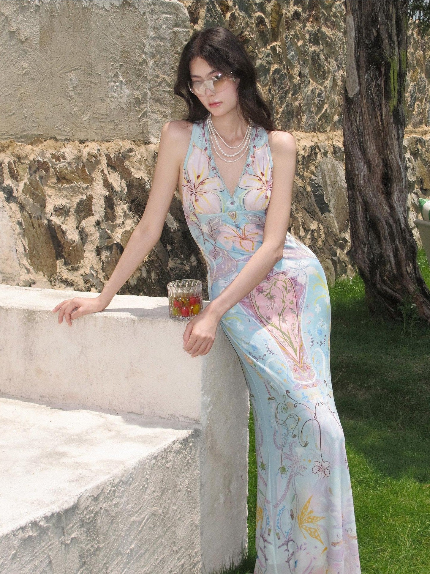OfAkiva Romantic French Halter V-neck High Waist Mermaid Women&