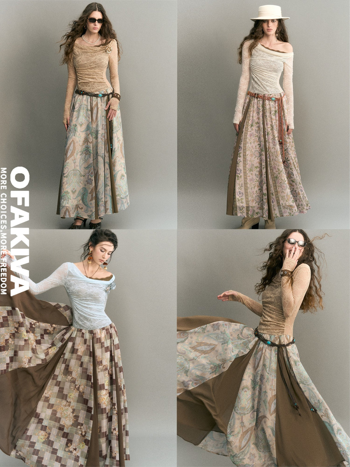 OfAkiva Romantic Lace Paneled Long Sleeve Women&