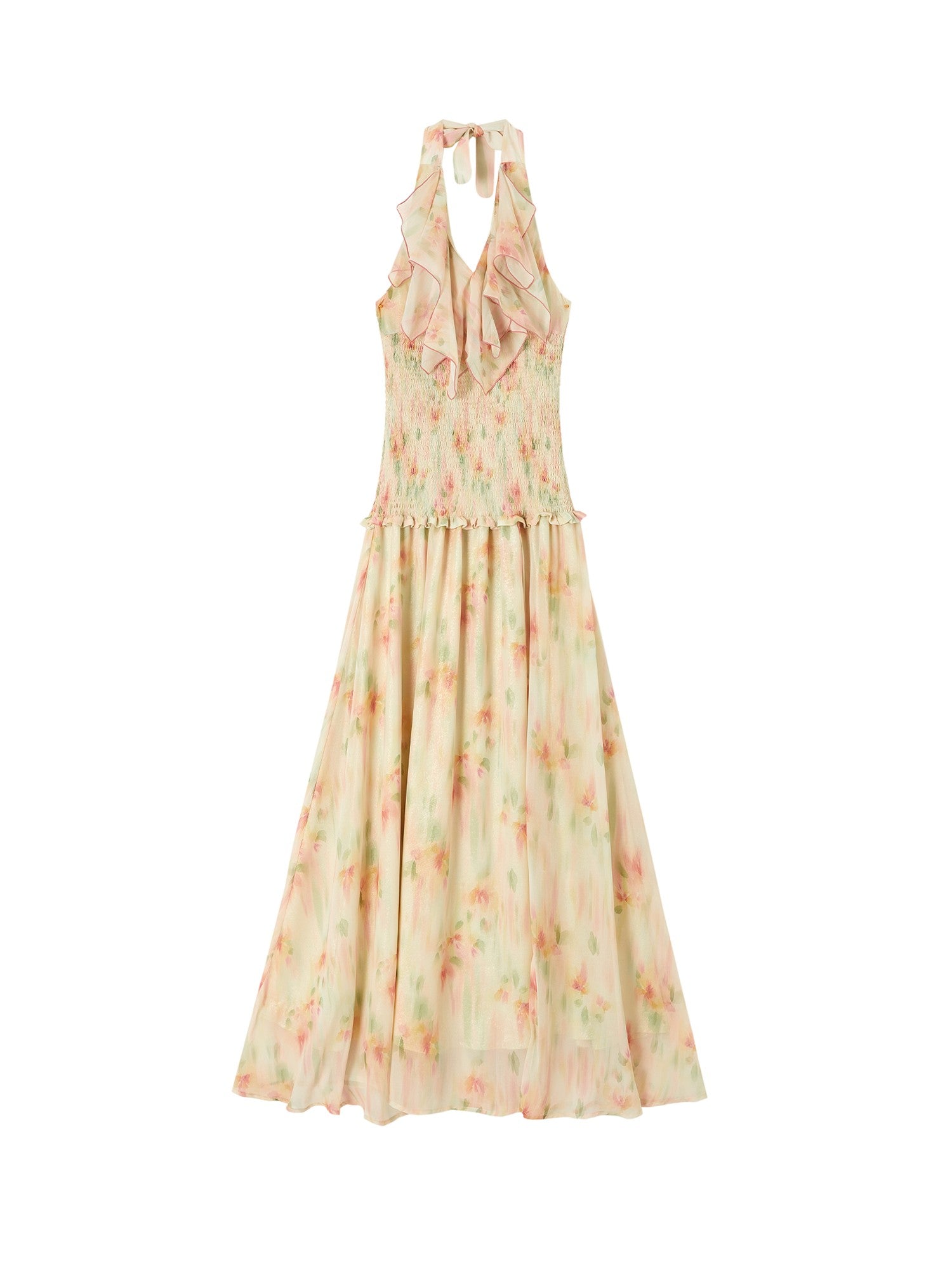 OfAkiva Ruffle Collar Ruched Slit Floral Print Women&