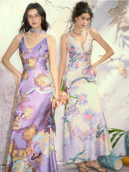 OfAkiva Satin Shan Hai Jing Print Fishtail Women&
