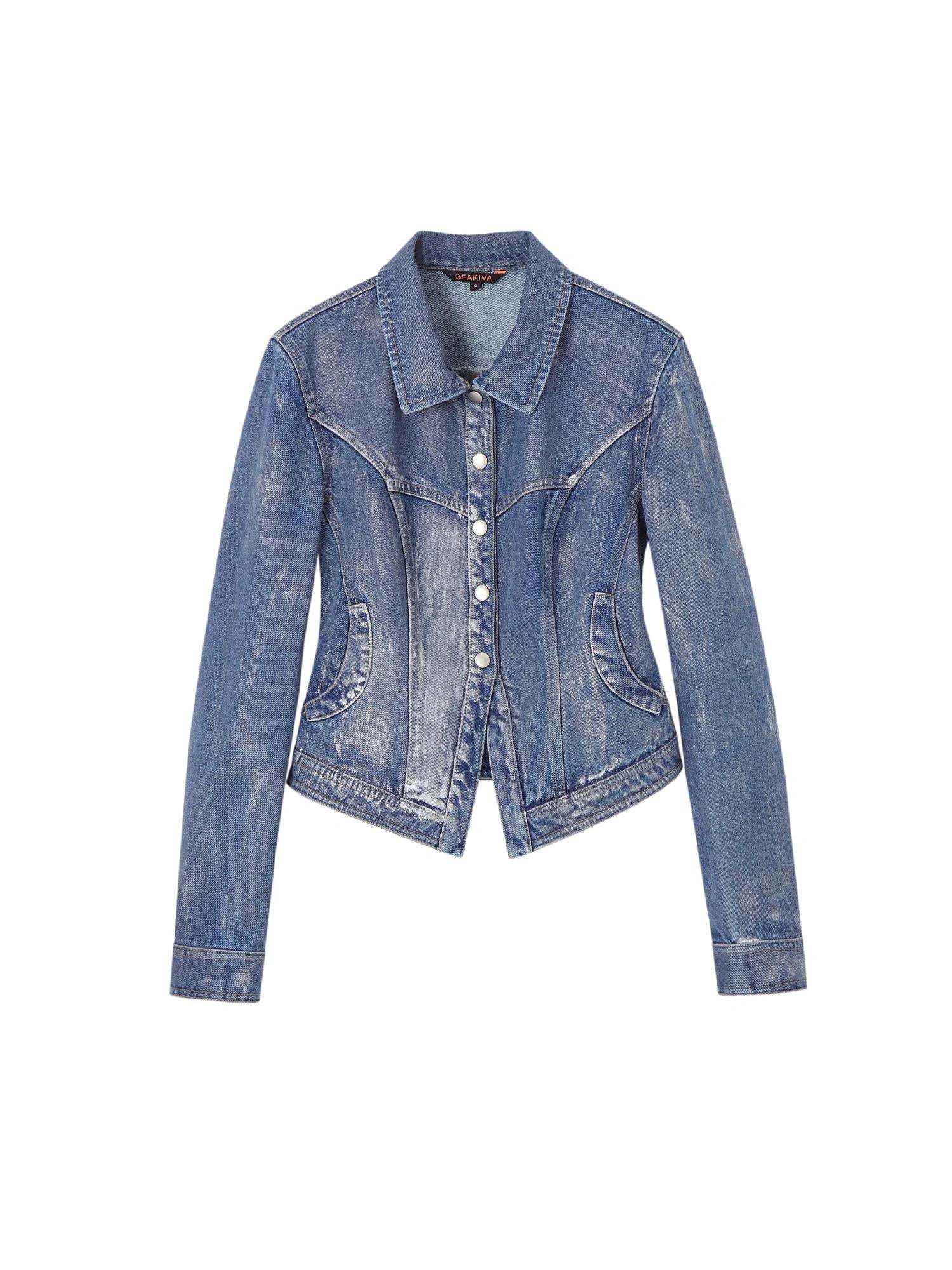 OfAkiva Sculptural Bustier Denim Shirt With Silver Studs