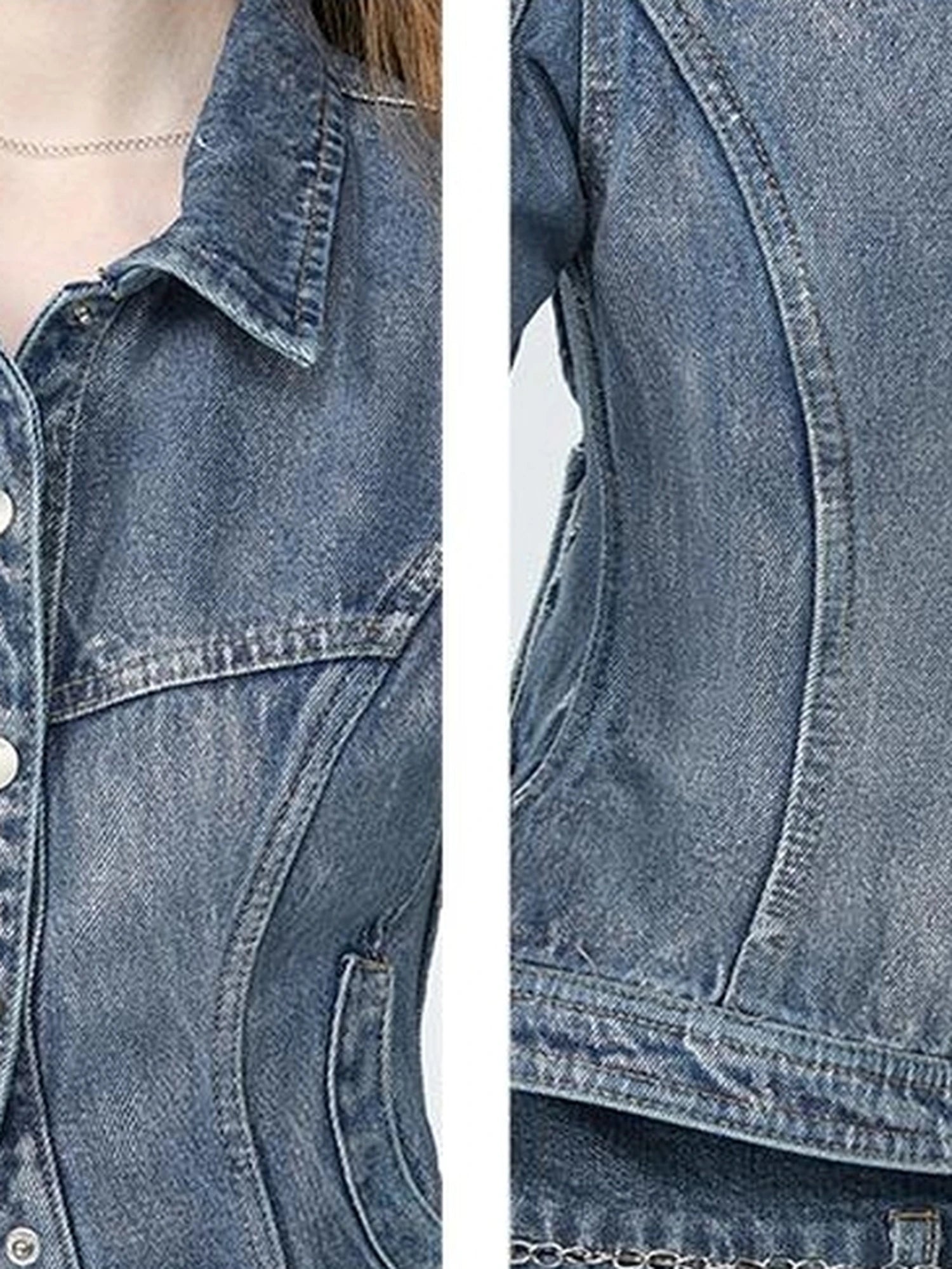 OfAkiva Sculptural Bustier Denim Shirt With Silver Studs