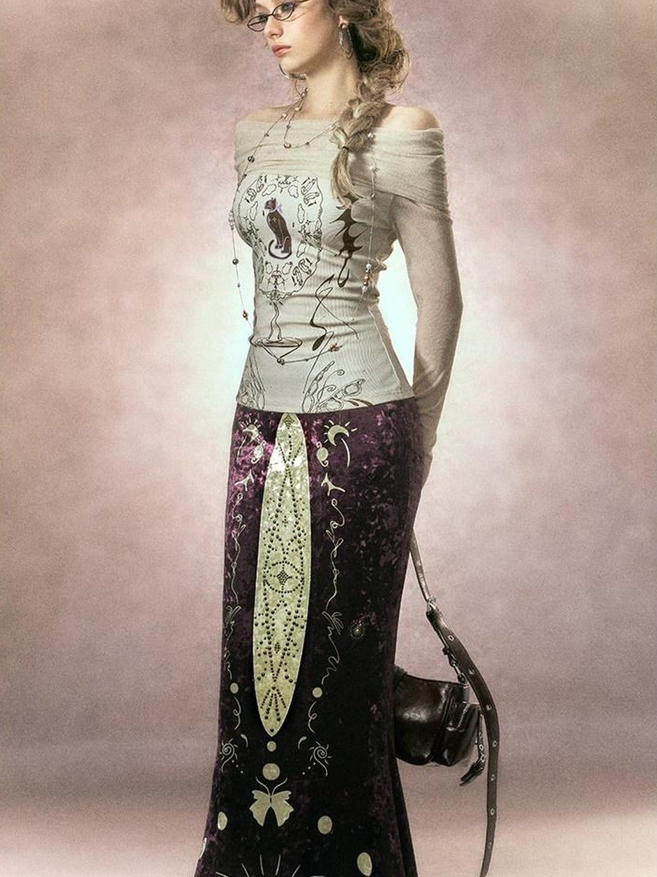 OfAkiva Sexy Sequin Slim Fit Bardot Neckline Long Sleeve Breathable Women Black T-Shirt