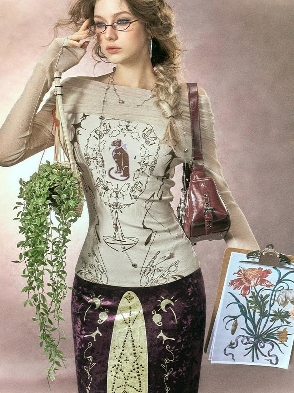 OfAkiva Sexy Sequin Slim Fit Bardot Neckline Long Sleeve Breathable Women Black T-Shirt