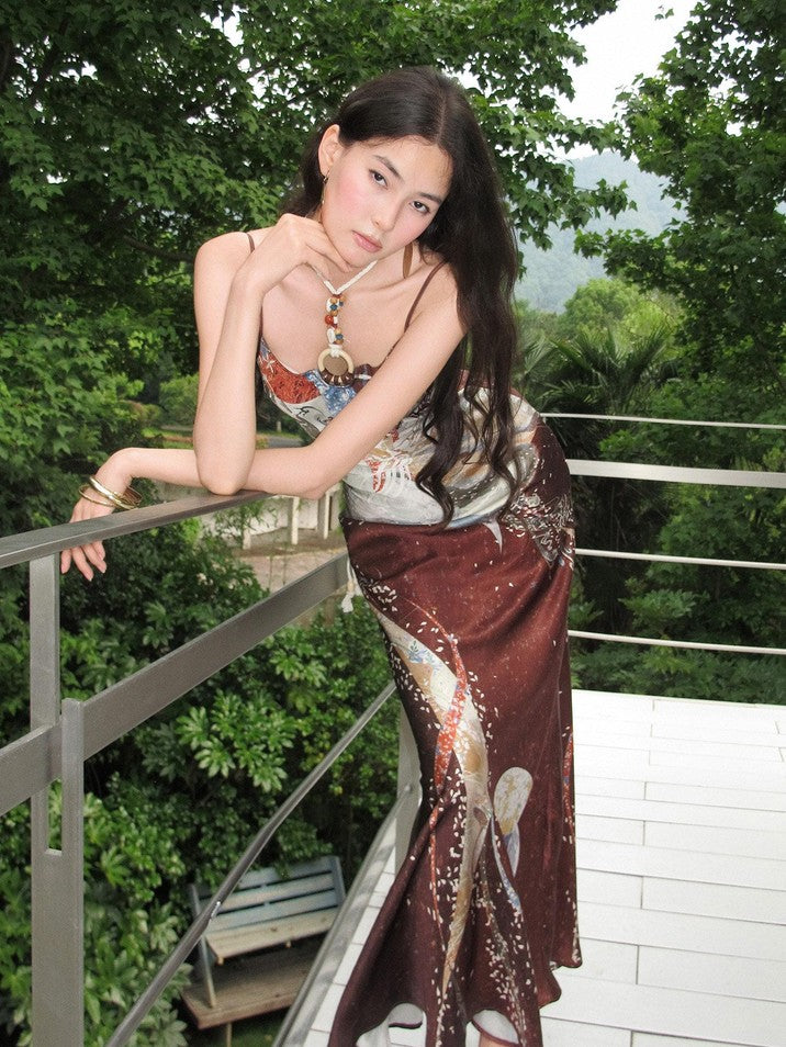 OfAkiva Shan Hai Jing Print Halter Mermaid Women&