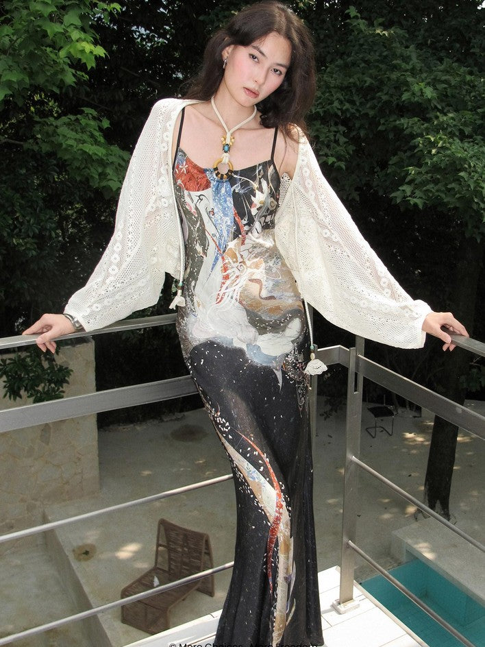 OfAkiva Shan Hai Jing Print Halter Mermaid Women&