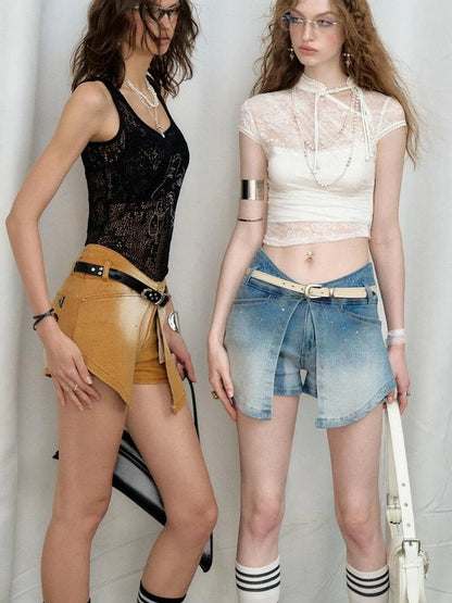 OfAkiva Sheer Lace Knit Slip Dress With Delicate Glitter