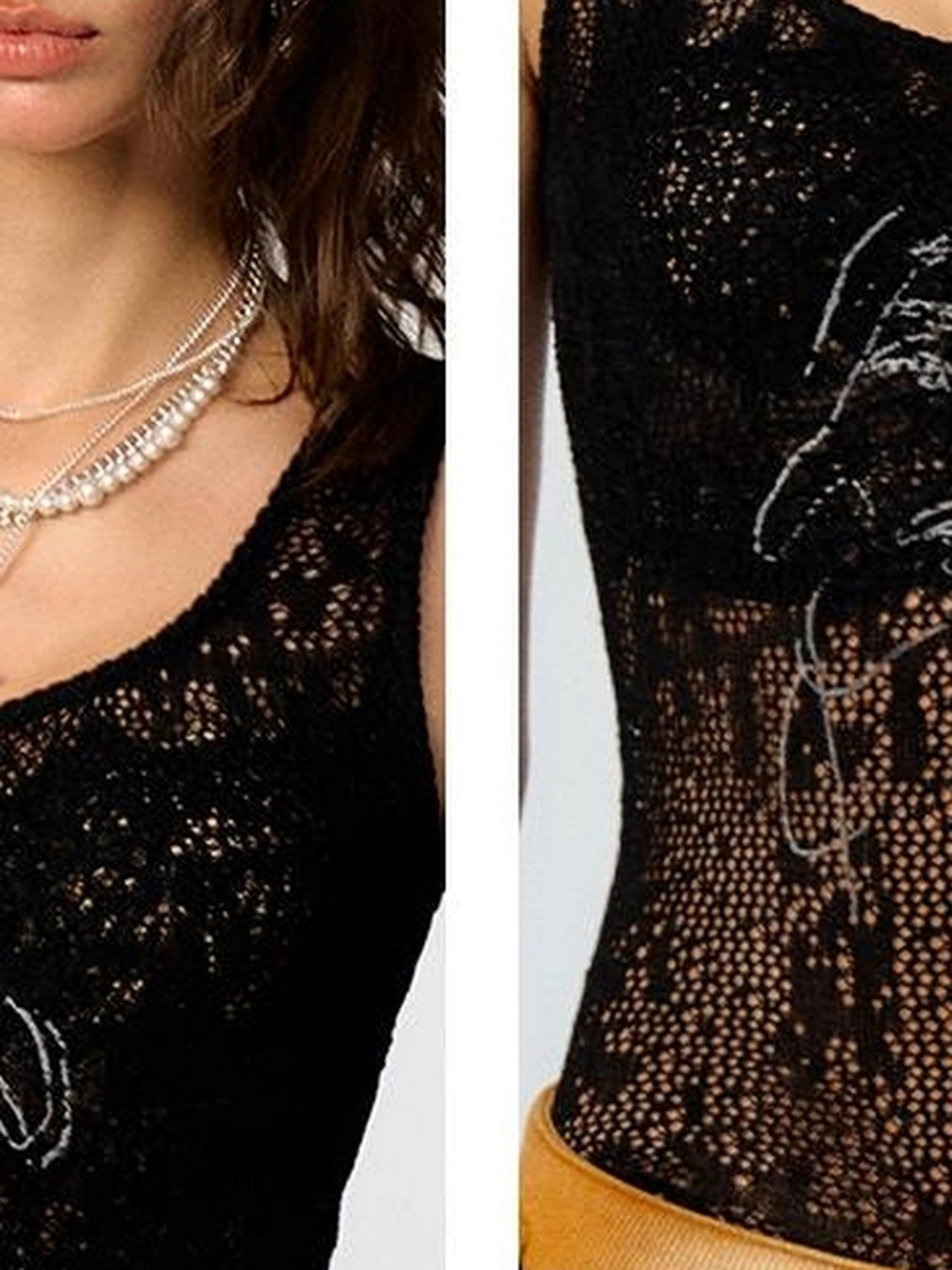 OfAkiva Sheer Lace Knit Slip Dress With Delicate Glitter