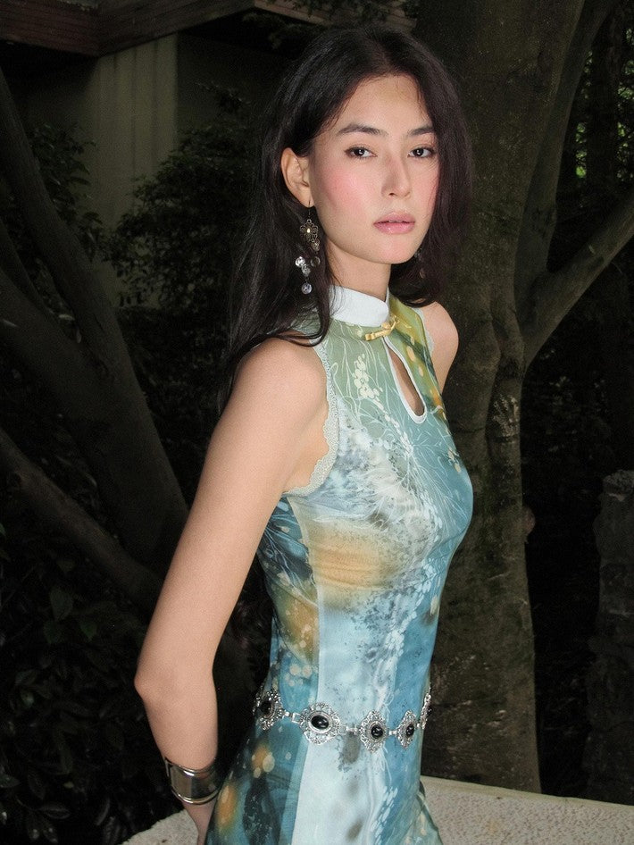 OfAkiva Shimmering Gold Mandarin Collar Print Women&