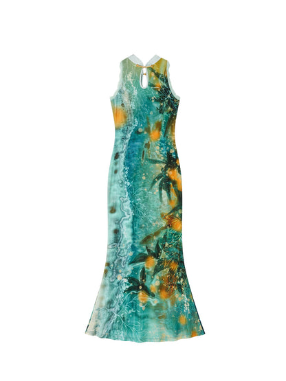 OfAkiva Shimmering Gold Mandarin Collar Print Women&