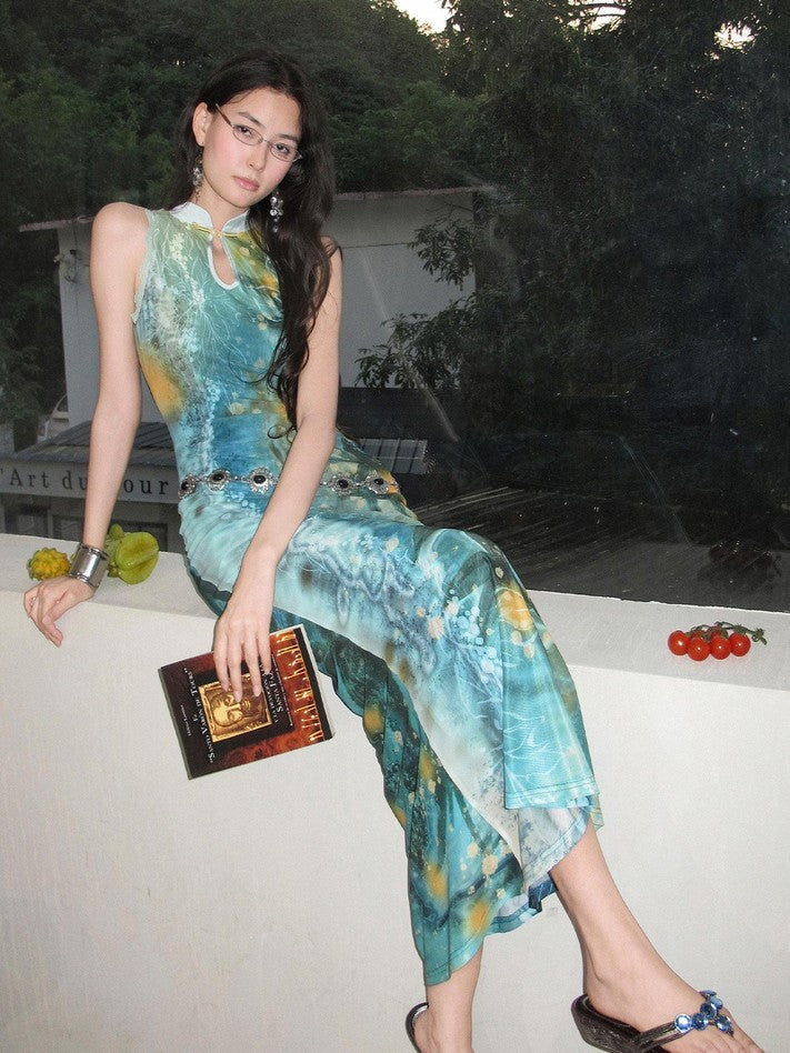 OfAkiva Shimmering Gold Mandarin Collar Print Women&
