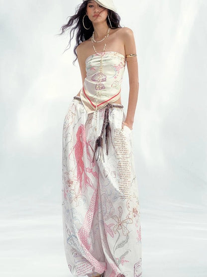 OfAkiva Siren Code Mermaid Print Airy Lantern Pants