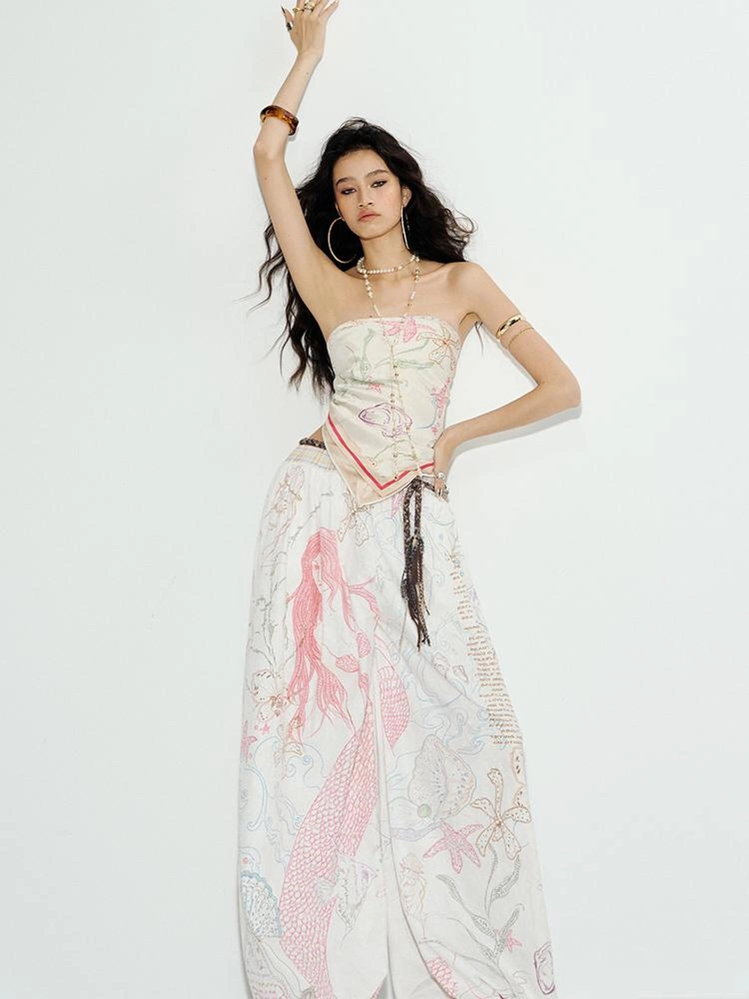 OfAkiva Siren Code Mermaid Print Airy Lantern Pants