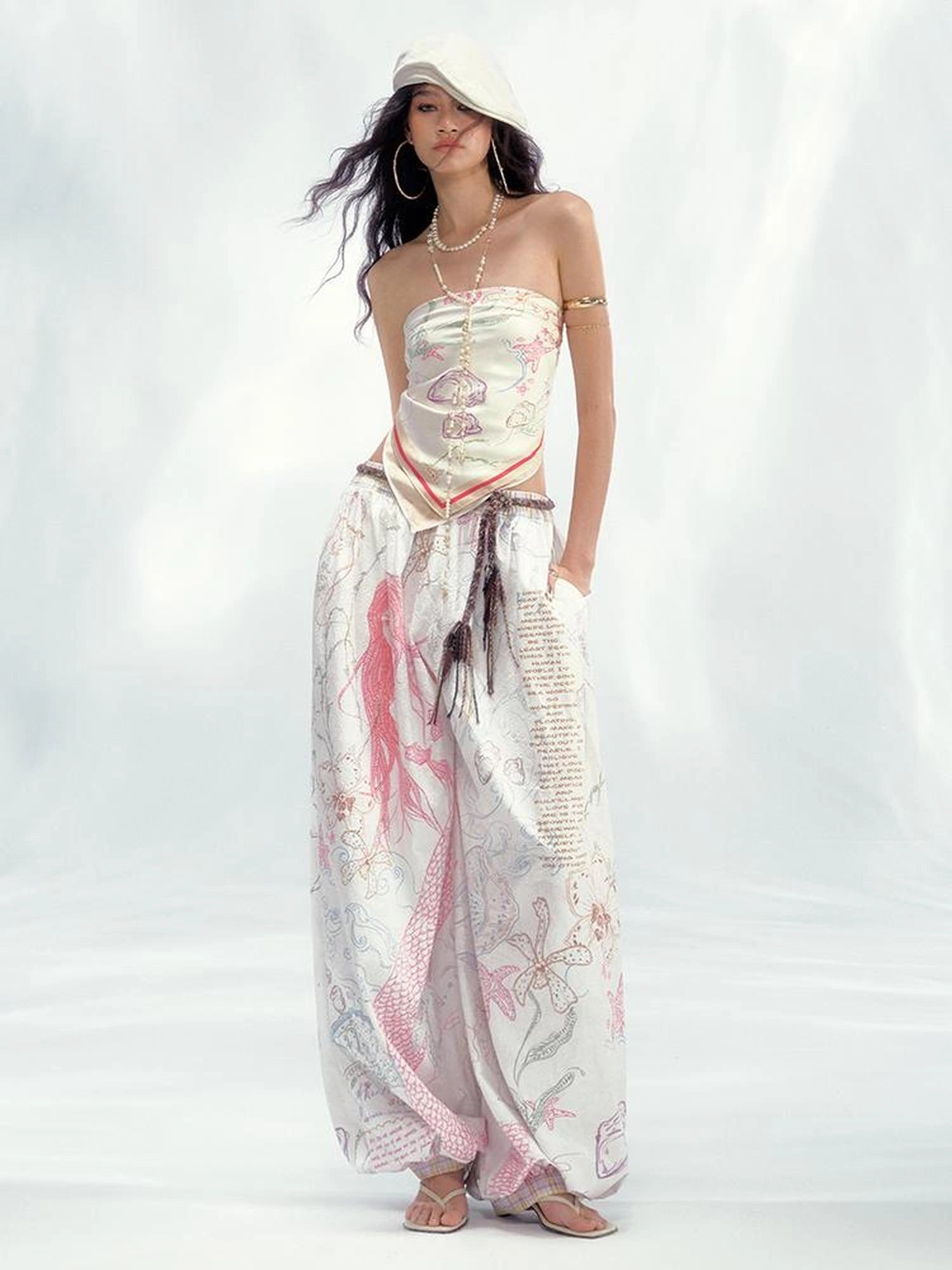 OfAkiva Siren Code Mermaid Print Airy Lantern Pants