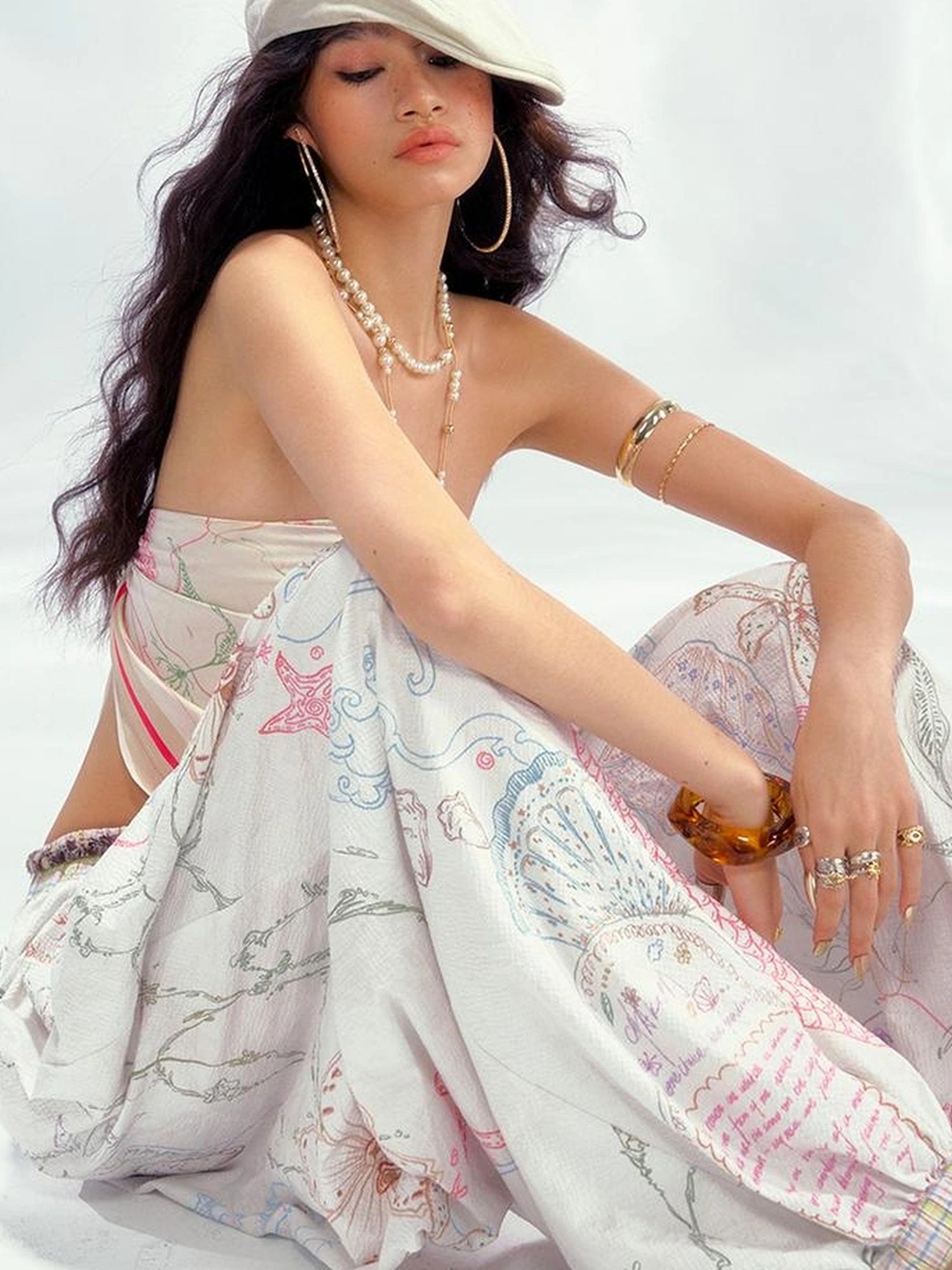 OfAkiva Siren Code Mermaid Print Airy Lantern Pants