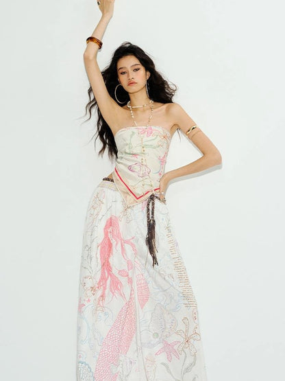 OfAkiva Siren Code Mermaid Print Airy Lantern Pants